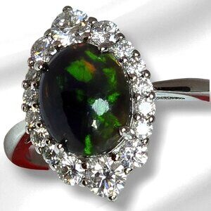 925 Sterling Silver Ring Sz 7.75 with Natural Top Quality Black Opal 11x9mm